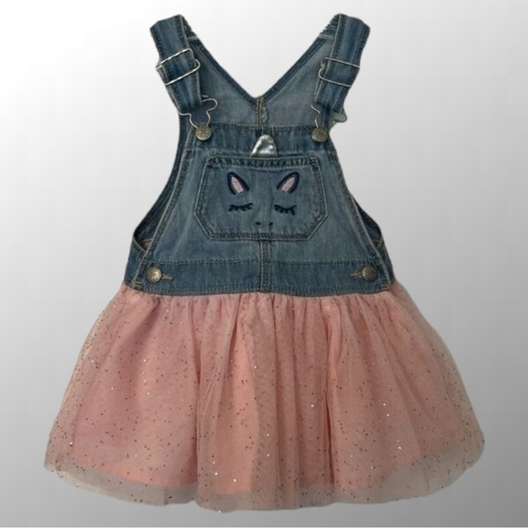 NWT, OshKosh B’gosh Unicorn Overall Jumper, Pink w/ Sparkles Tutu / Size: 9 Mths - Picture 3 of 4